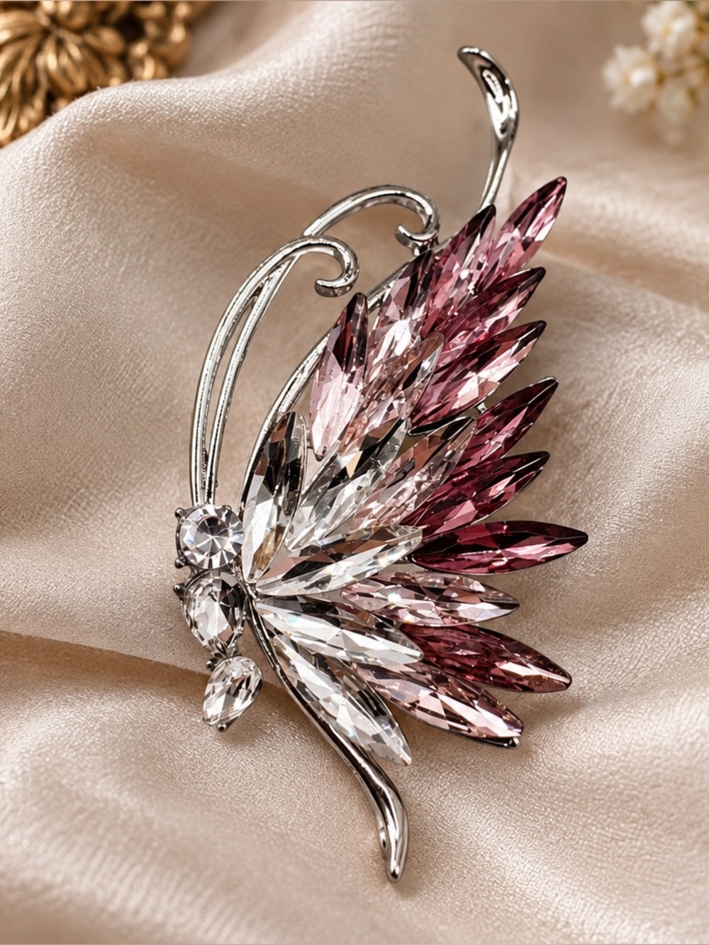 Pink & Clear Crystal Butterfly Brooch (BN3 po)